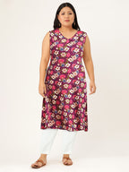 Sangria Women Floral Printed A-Line Sleeveless Kurta | Grocsy