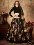 Tulsi Art Black Floral Digital Printed Organza Party Wear Lehenga Choli | Grocsy