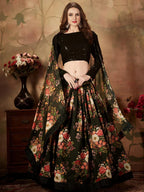 Tulsi Art Black Floral Digital Printed Organza Party Wear Lehenga Choli | Grocsy