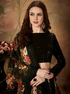 Tulsi Art Black Floral Digital Printed Organza Party Wear Lehenga Choli | Grocsy