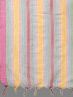 HERE&NOW Peach & White Striped Pure Cotton Kurta With Trousers & Dupatta | Grocsy