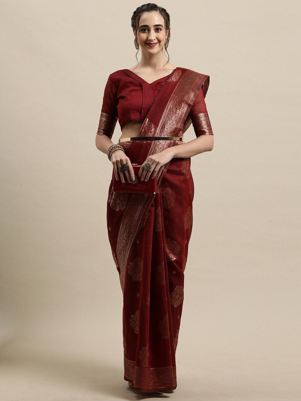 Saree Mall Maroon & Gold-Toned Ethnic Motifs Zari Silk Blend Banarasi Sarees | Grocsy