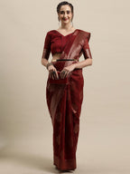 Saree Mall Maroon & Gold-Toned Ethnic Motifs Zari Silk Blend Banarasi Sarees | Grocsy