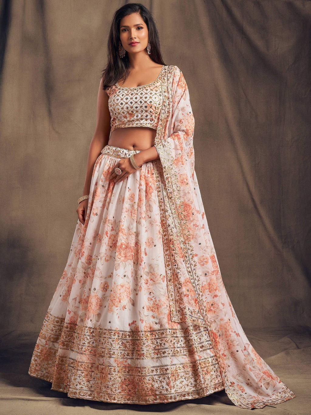Tulsi Art White Floral Embroidered Organza Wedding Wear Lehenga Choli | Grocsy