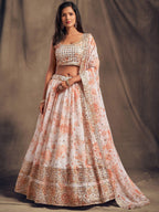 Tulsi Art White Floral Embroidered Organza Wedding Wear Lehenga Choli | Grocsy