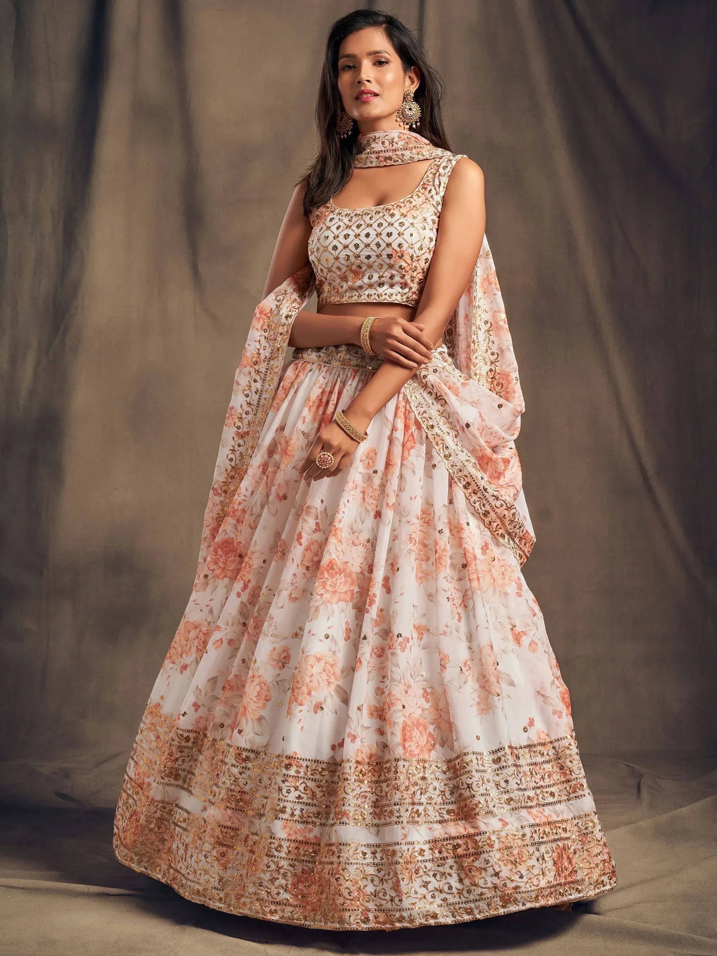 Tulsi Art White Floral Embroidered Organza Wedding Wear Lehenga Choli | Grocsy