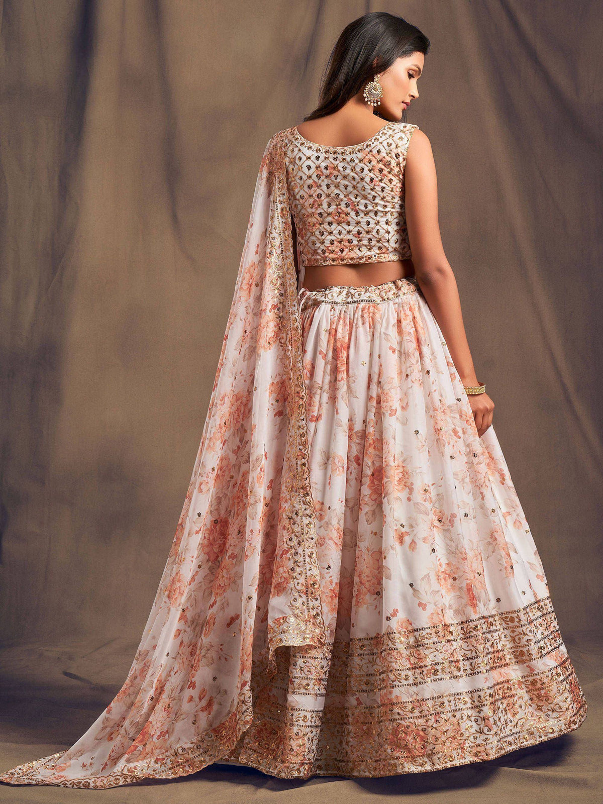 Tulsi Art White Floral Embroidered Organza Wedding Wear Lehenga Choli | Grocsy