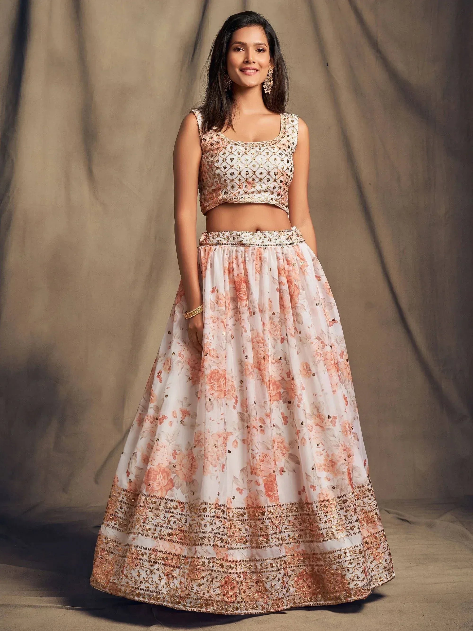 Tulsi Art White Floral Embroidered Organza Wedding Wear Lehenga Choli | Grocsy