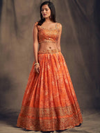 Tulsi Art Orange Floral Embroidered Organza Wedding Wear Lehenga Choli | Grocsy