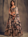 Tulsi Art Black Floral Embroidered Organza Wedding Wear Lehenga Choli | Grocsy