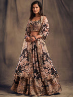 Tulsi Art Black Floral Embroidered Organza Wedding Wear Lehenga Choli | Grocsy