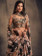 Tulsi Art Black Floral Embroidered Organza Wedding Wear Lehenga Choli | Grocsy