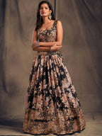 Tulsi Art Black Floral Embroidered Organza Wedding Wear Lehenga Choli | Grocsy