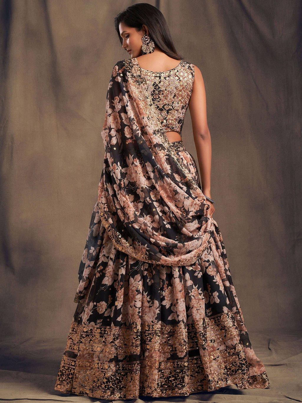 Tulsi Art Black Floral Embroidered Organza Wedding Wear Lehenga Choli | Grocsy
