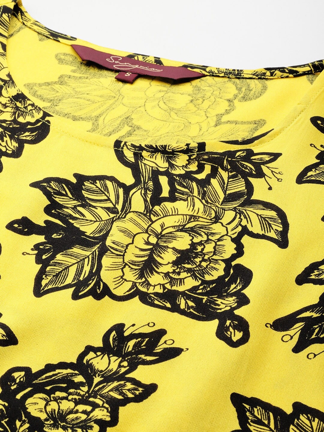 Sangria Floral Print Flutter Sleeves Kurta | Grocsy