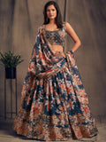 Tulsi Art Dove Blue Floral Embroidered Organza Wedding Wear Lehenga Choli | Grocsy