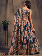 Tulsi Art Dove Blue Floral Embroidered Organza Wedding Wear Lehenga Choli | Grocsy