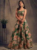 Tulsi Art Green Floral Embroidered Organza Wedding Wear Lehenga Choli | Grocsy