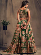 Tulsi Art Green Floral Embroidered Organza Wedding Wear Lehenga Choli | Grocsy