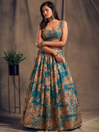 Tulsi Art Teal Blue Floral Embroidered Organza Wedding Wear Lehenga Choli | Grocsy