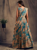 Tulsi Art Teal Blue Floral Embroidered Organza Wedding Wear Lehenga Choli | Grocsy