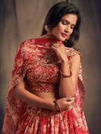 Tulsi Art Red Floral Embroidered Organza Wedding Wear Lehenga Choli | Grocsy