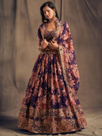 Tulsi Art Purple Floral Embroidered Organza Wedding Wear Lehenga Choli | Grocsy