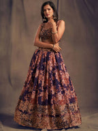 Tulsi Art Purple Floral Embroidered Organza Wedding Wear Lehenga Choli | Grocsy