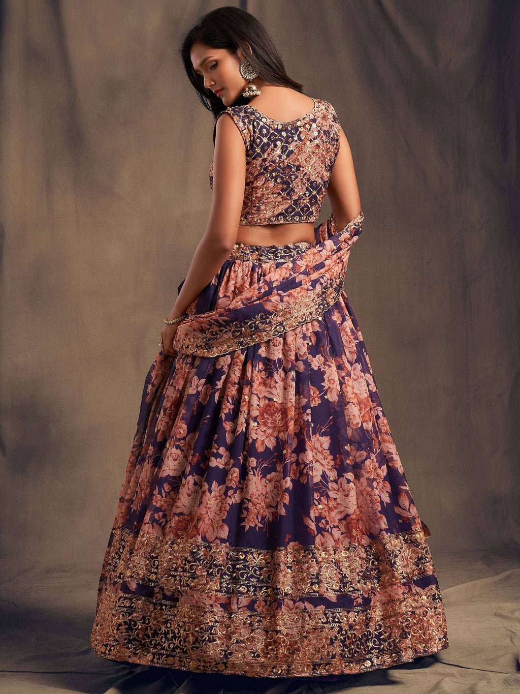 Tulsi Art Purple Floral Embroidered Organza Wedding Wear Lehenga Choli | Grocsy