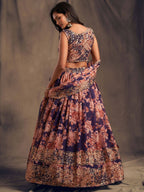 Tulsi Art Purple Floral Embroidered Organza Wedding Wear Lehenga Choli | Grocsy