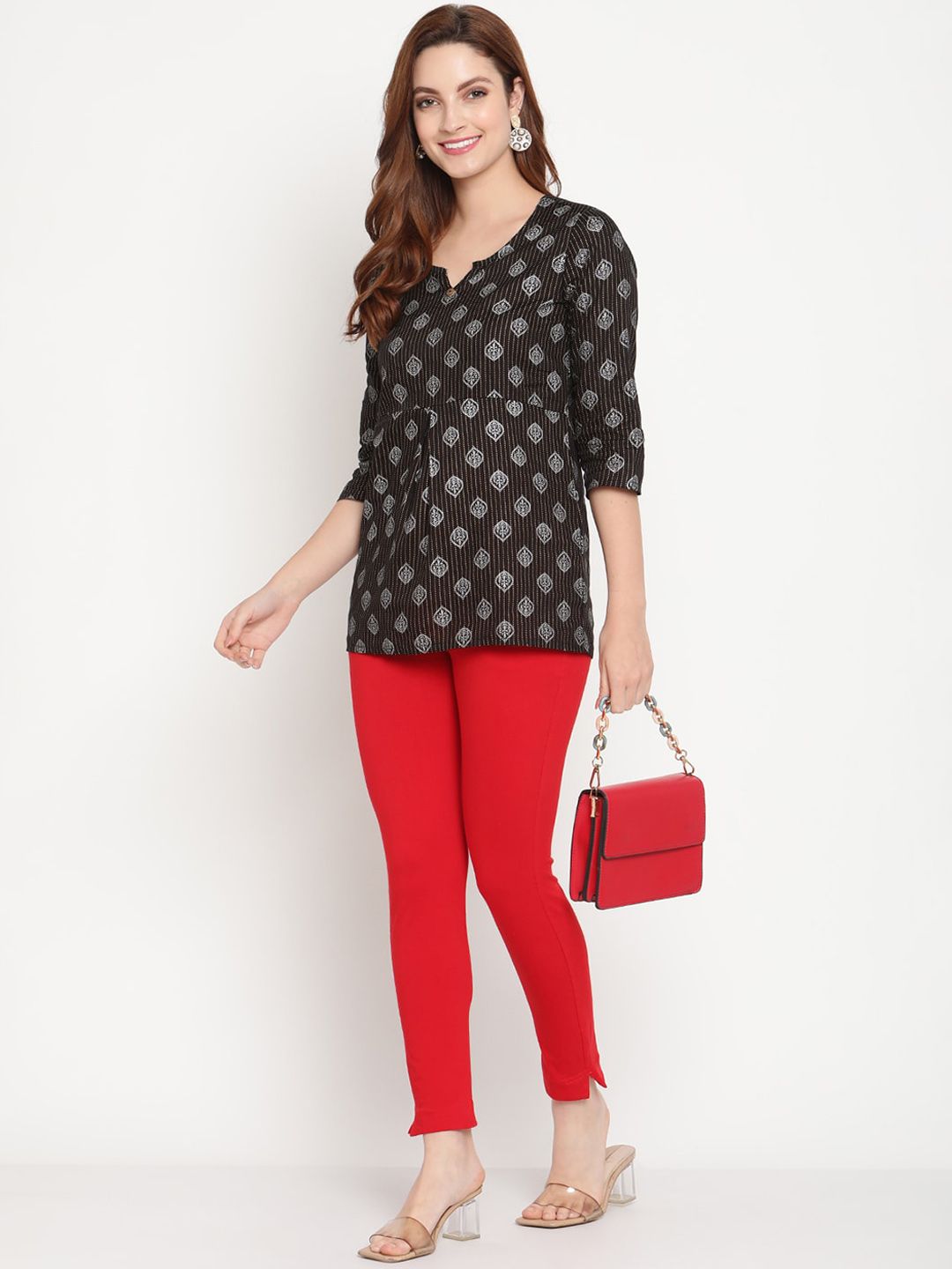 TAG 7 Set Of 2 Red & Orange Solid Leggings | Grocsy