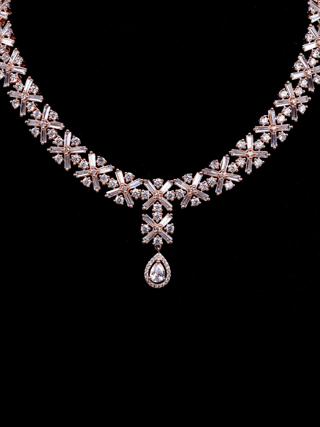 Saraf RS Jewellery Rose Gold-Polished American Diamond Studded Handcrafted Jewellery Set | Grocsy