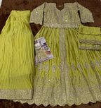 Anaita Olive Chinon Silk Stitched Anarkali Suit With Embroidered & Sequined Work | Grocsy