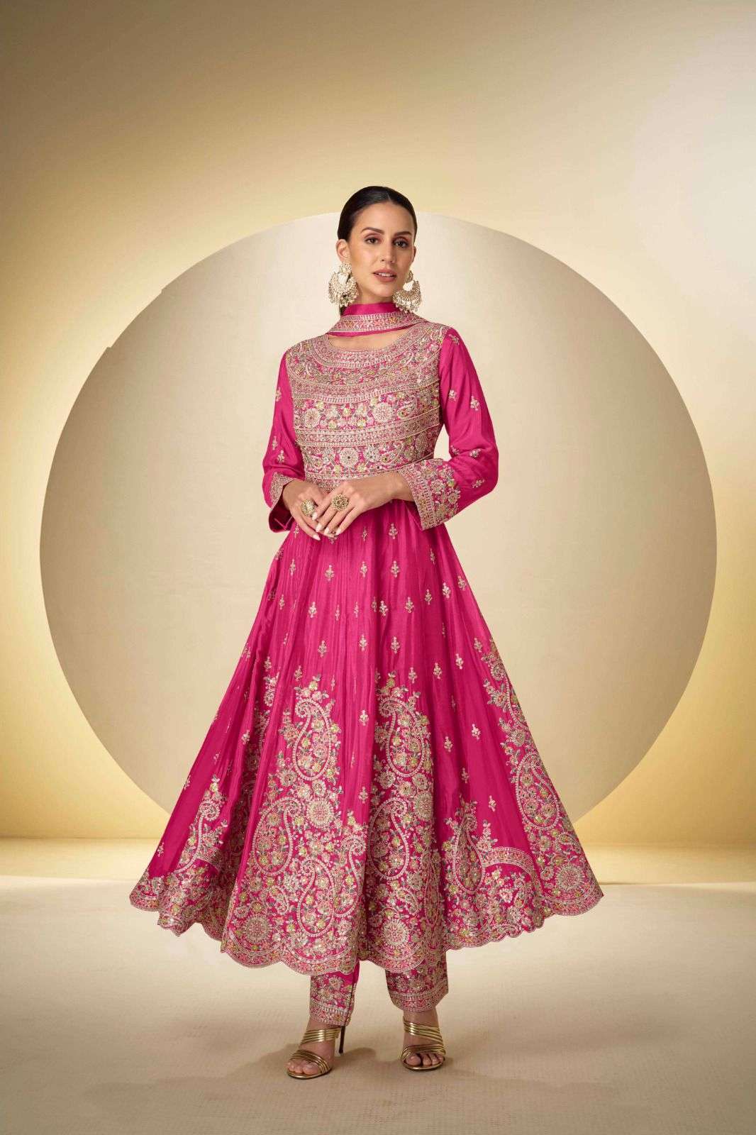 Anaita Pink Chinon Stitched Anarkali Suit With Codding Dori & Sequence Work | Grocsy