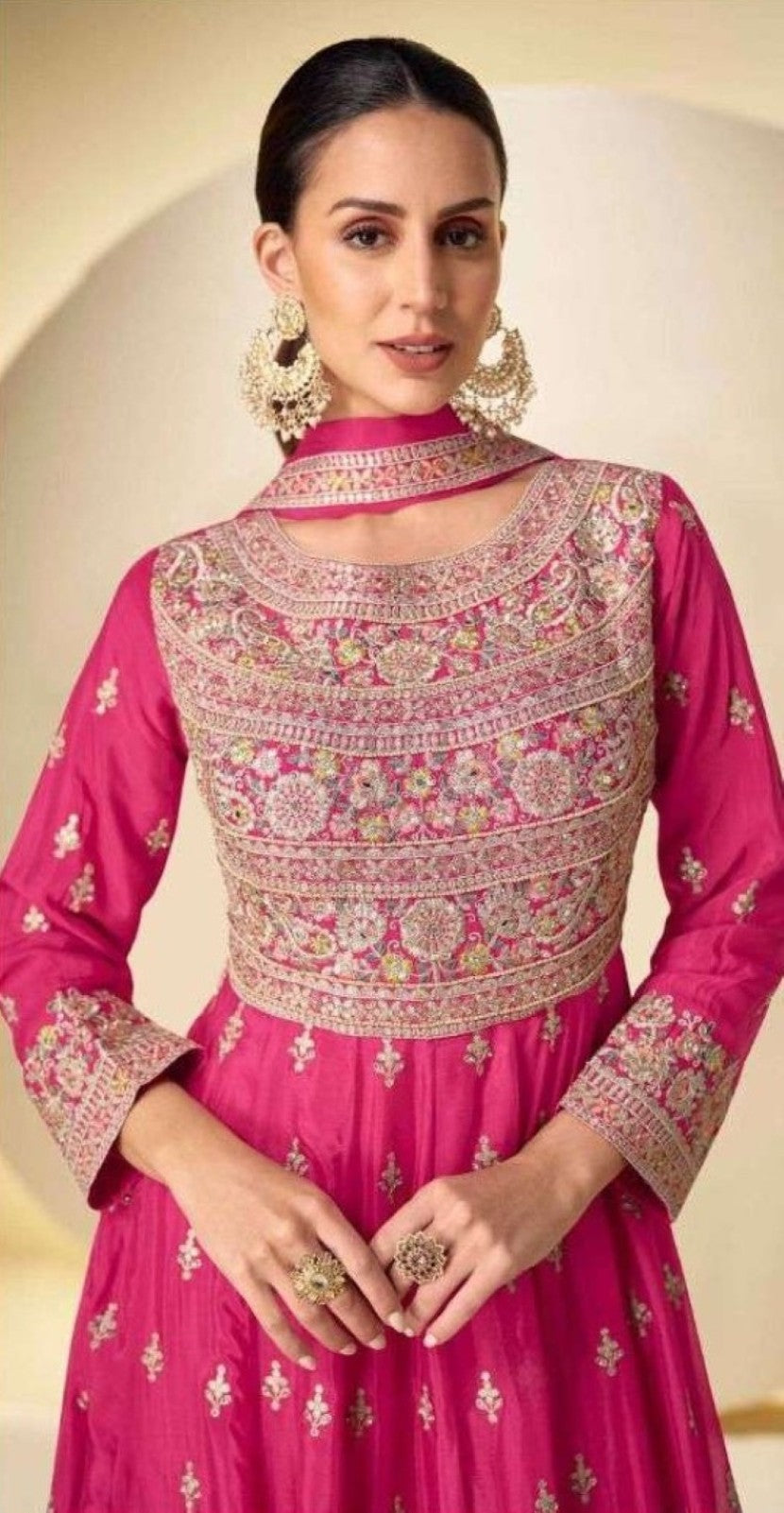 Anaita Pink Chinon Stitched Anarkali Suit With Codding Dori & Sequence Work | Grocsy