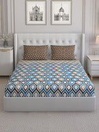 Monte Carlo Sailsbury White Printed Cotton 152 TC King Bedsheet With 2 Pillow Covers | Grocsy