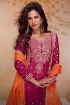 Anaita Rani Pink Stitched Plazzo Suit with Embroidery & Sequence Work | Grocsy