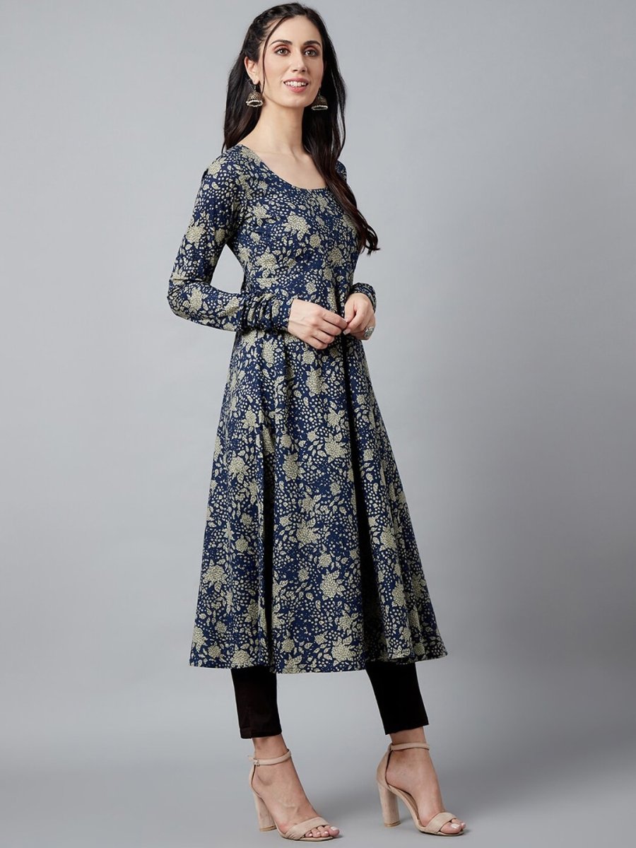 Aks Floral Printed Pure Cotton Anarkali Kurta | Grocsy