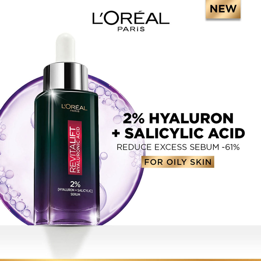 L’Oréal Paris Revitalift Hyaluronic Acid Oil Control Serum 2% Hyaluronic Salicylic Acid, Shine Free | Grocsy