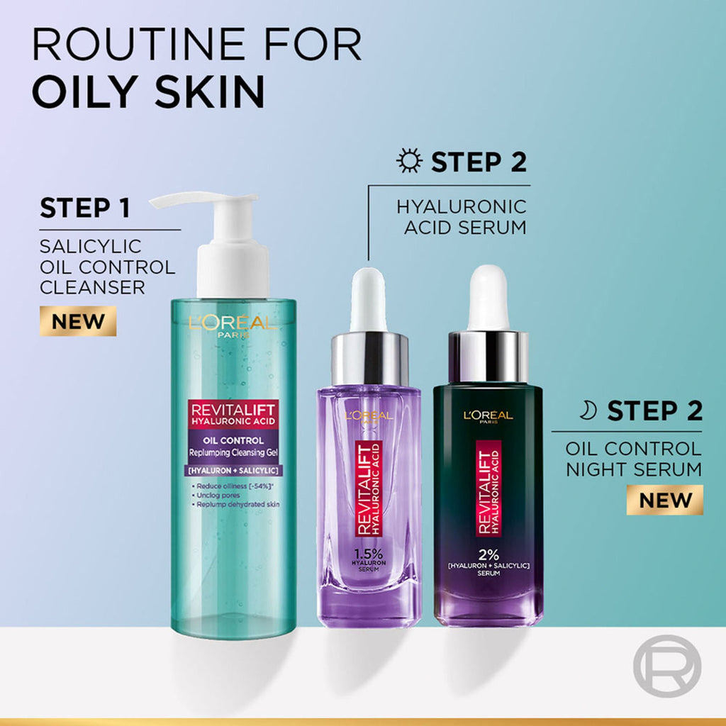 L’Oréal Paris Revitalift Hyaluronic Acid Oil Control Serum 2% Hyaluronic Salicylic Acid, Shine Free | Grocsy