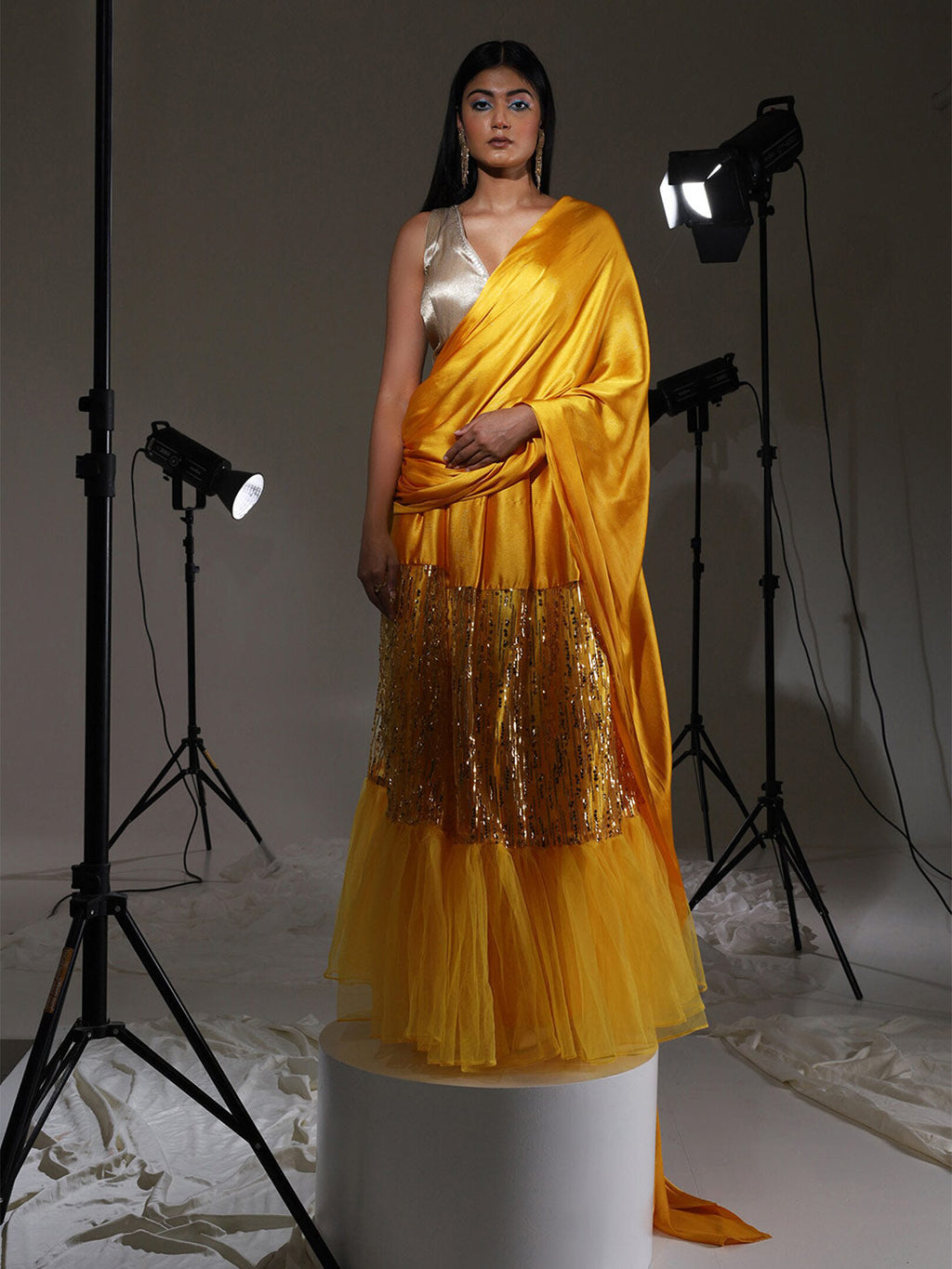 Tikhi Imli Satin embroidered Ready to Wear Saree | Grocsy
