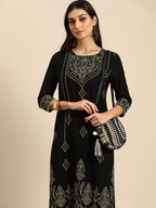 All About You Women Black Bandhani Printed Kurta with Trousers | Grocsy