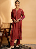 HOUSE OF KARI Floral Embroidered Regular Chikankari Kurta with Trousers | Grocsy