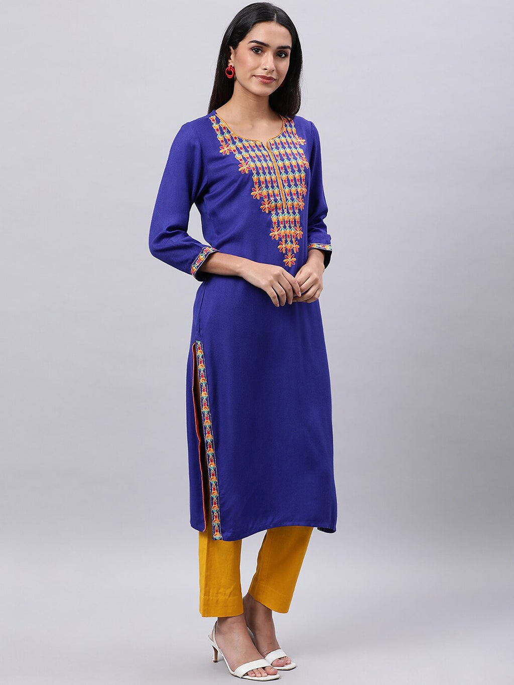 Souchii Blue & cool black Embroidered Mirror Work Grandeur & Majestic Artwork Kurta | Grocsy