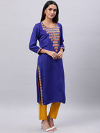 Souchii Blue & cool black Embroidered Mirror Work Grandeur & Majestic Artwork Kurta | Grocsy