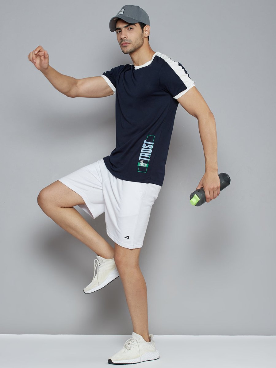 Alcis Men Navy Blue Solid Slim Fit T-shirt | Grocsy