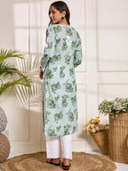 HOUSE OF KARI Floral Embroidered Chikankari Pure Cotton Kurta | Grocsy