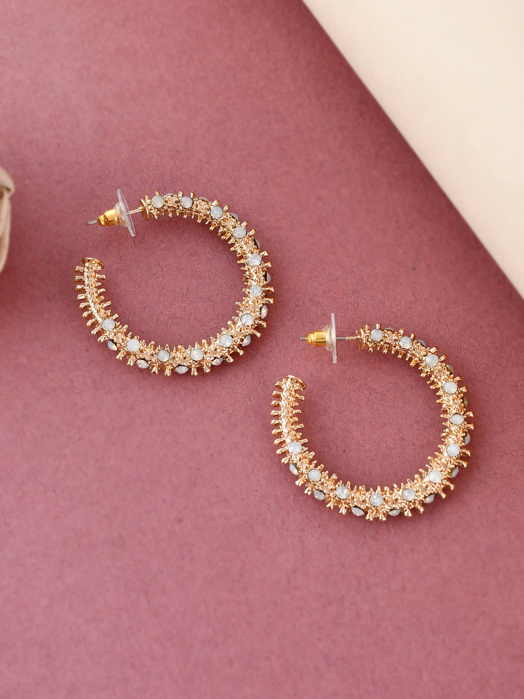 Shoshaa Gold-Toned Contemporary Handcrafted Half Hoop Earrings | Grocsy