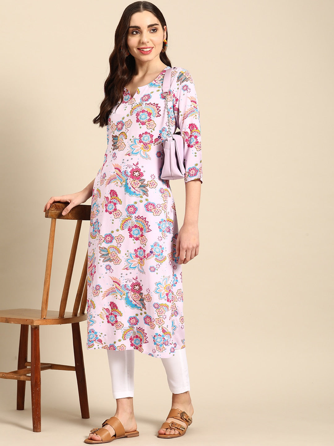 Sangria Women Floral Printed Sequinned Kurta | Grocsy