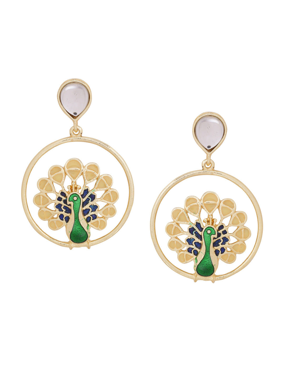 Shoshaa Green Peacock Shaped Drop Earrings | Grocsy